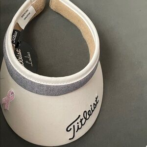Titleist Women's White Visor with Pink Ribbon and Black Logo